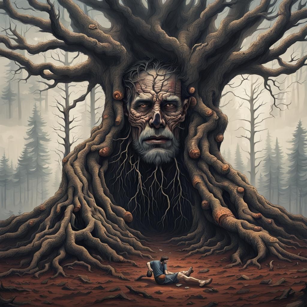 Living Tree Pierces Man in Dead Forest