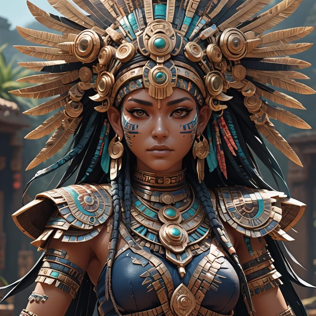 Attractive Aztec Alien Woman in Anime Manga Style