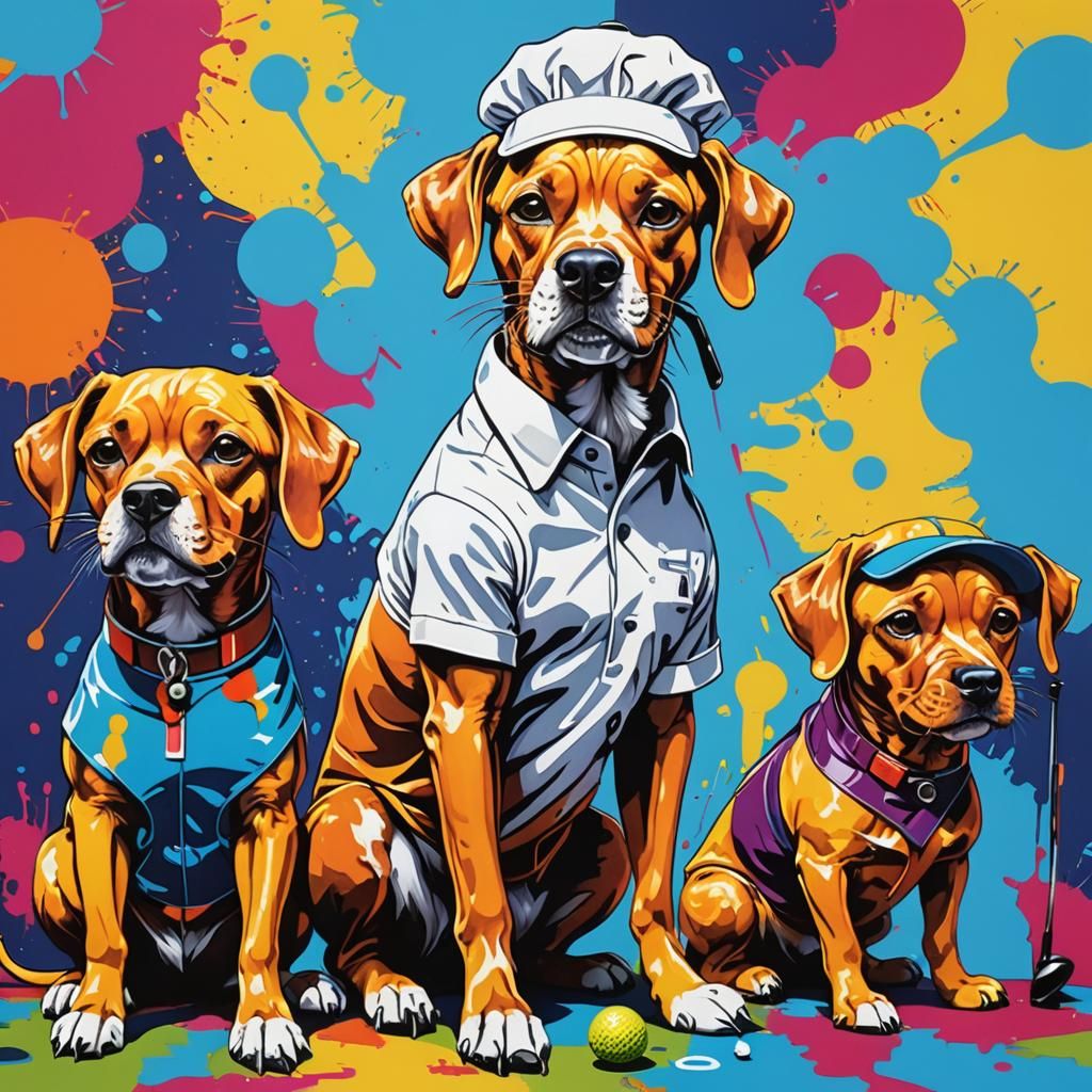Pop Art Dogs: Golfer, DJ, Chef, and Business Person