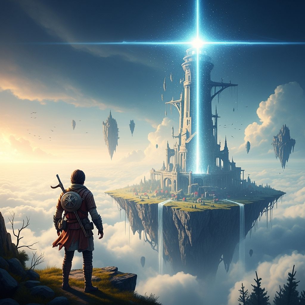 Floating Island Lighthouse with Atmospheric Lighting