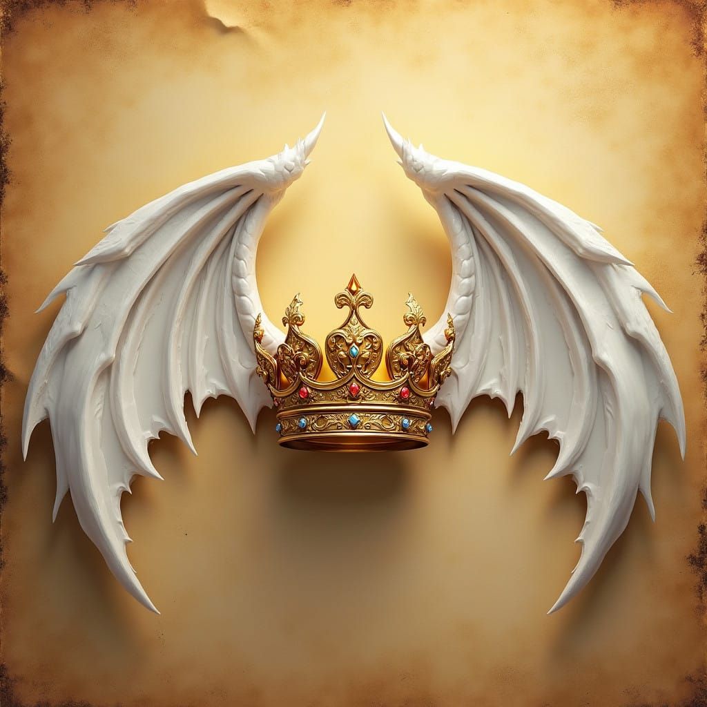 Regal Golden Crown Amidst Majestic Dragon Wings
