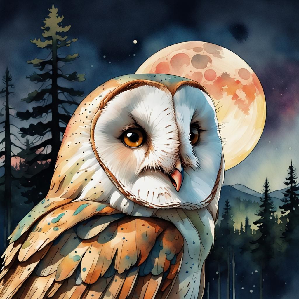 Barn Owl Watches Vibrant Midnight Sky
