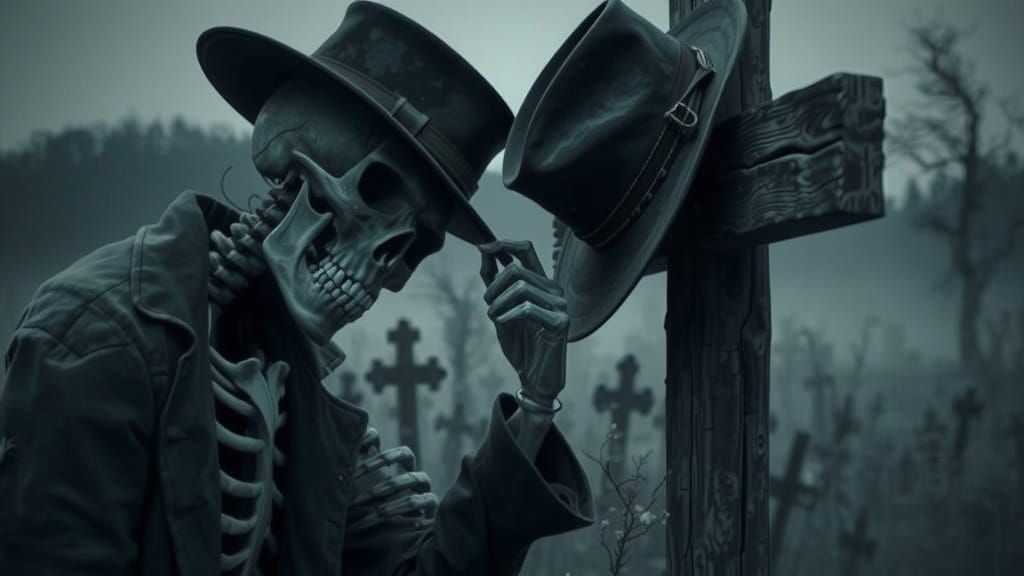 Cowboy Skeleton in Overgrown Graveyard, Unreal Engine 5