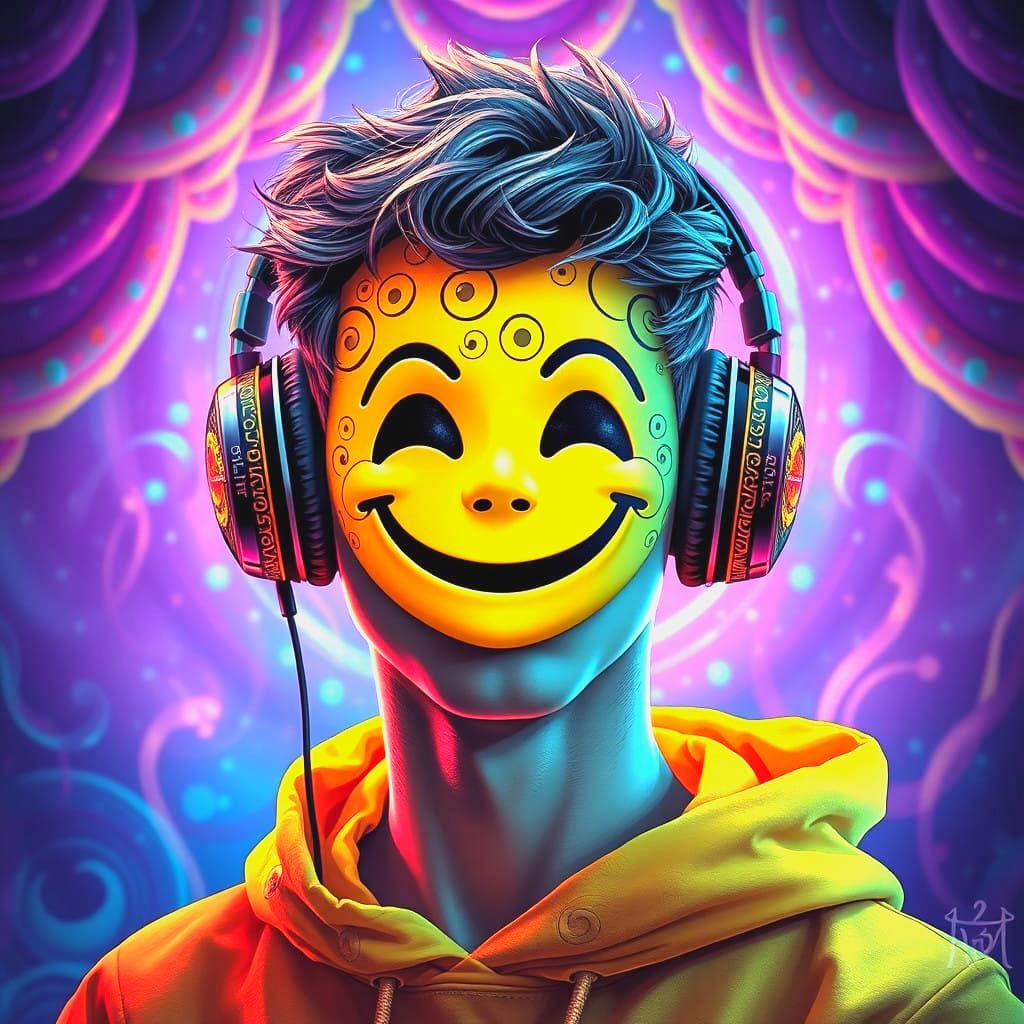 Neon Dreamer in Vibrant Cyberpunk Landscape