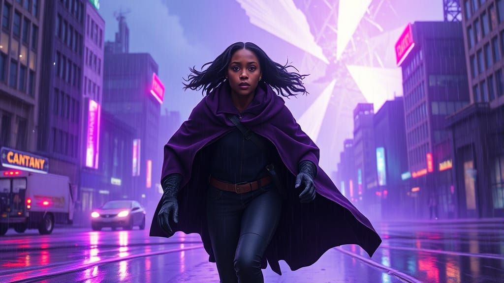 City Escape Under Shattered Sky: Biomechanical Futurism