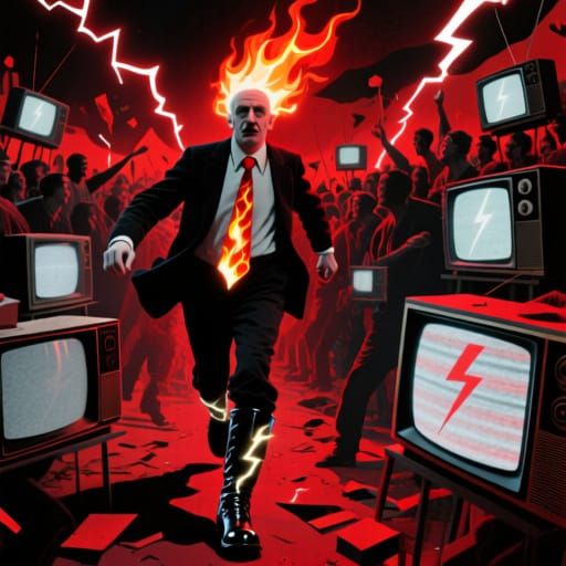 Dadaist Jojo Advances with Flaming Tie Amidst Static