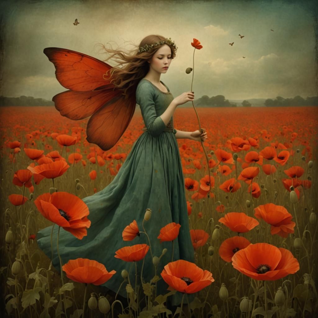 Poppy Fairy in Dark Surrealist Style
