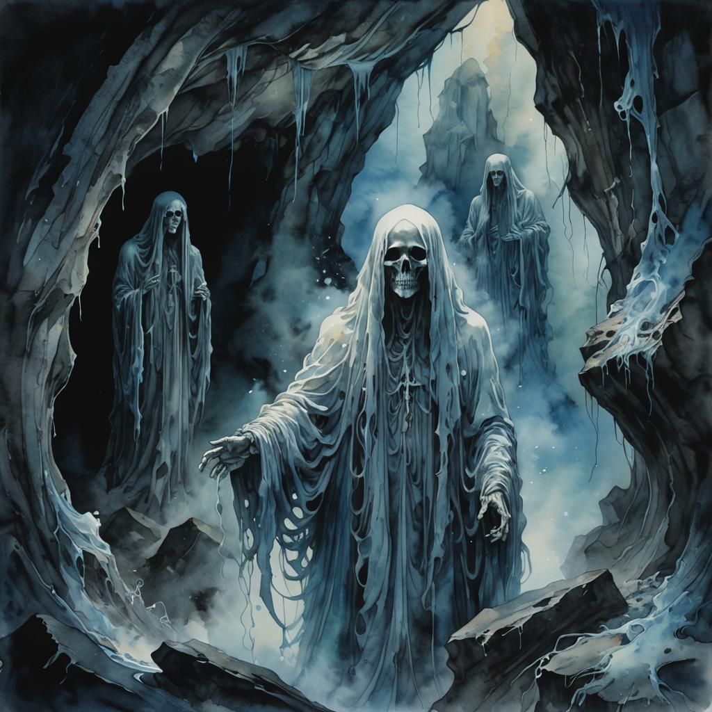 Ethereal Ghost Portraits in Gothic Watercolor Art