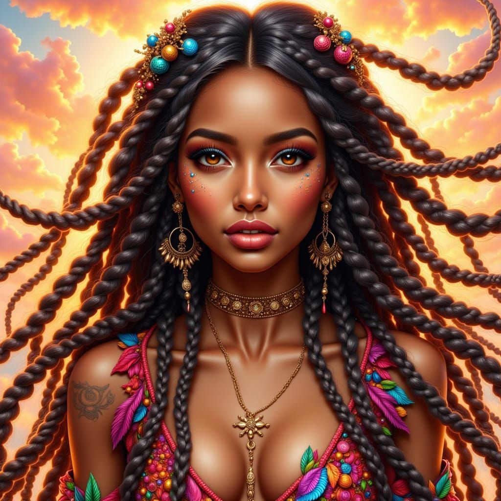 Whimsical Bohemian Goddess in Vibrant Colors