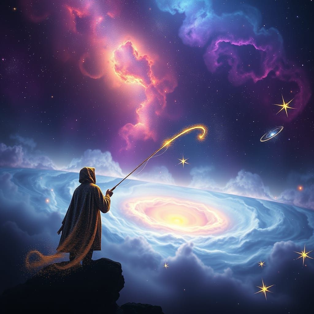 Celestial Fisherman Casting into a Starry Sea