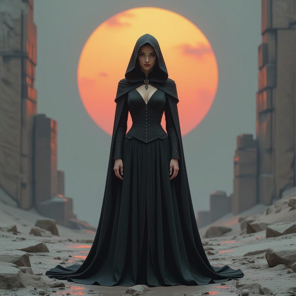 Gothic Woman Symbolizing Vices and Virtues in Abstract Art