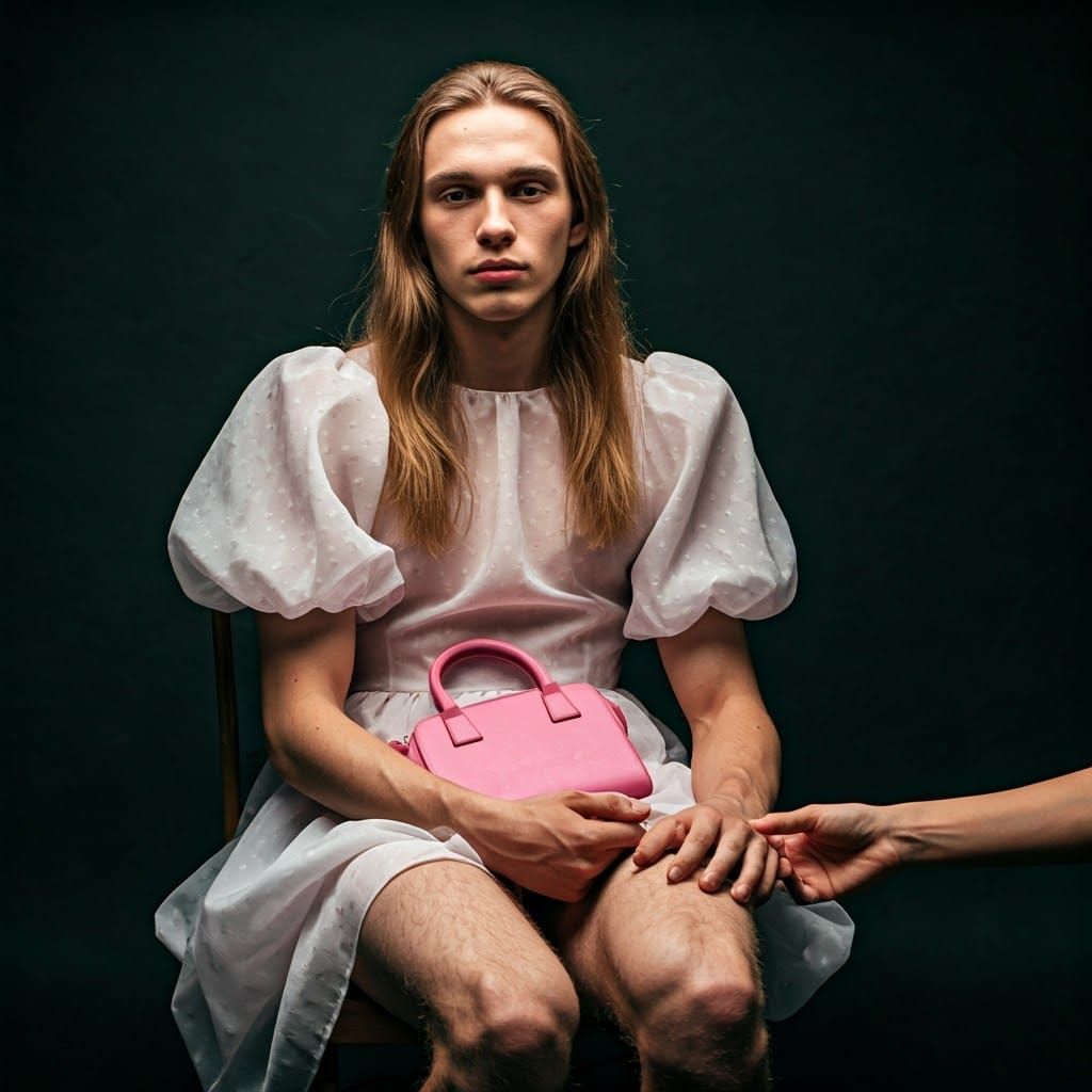 Androgynous Figure in Minidress with Blonde Hair