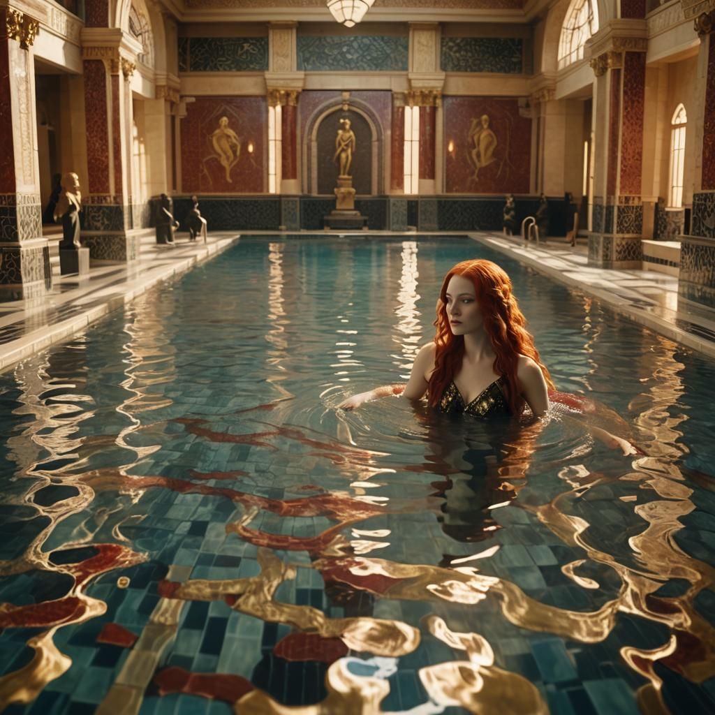 Art Deco Hall with Red-Haired Girl