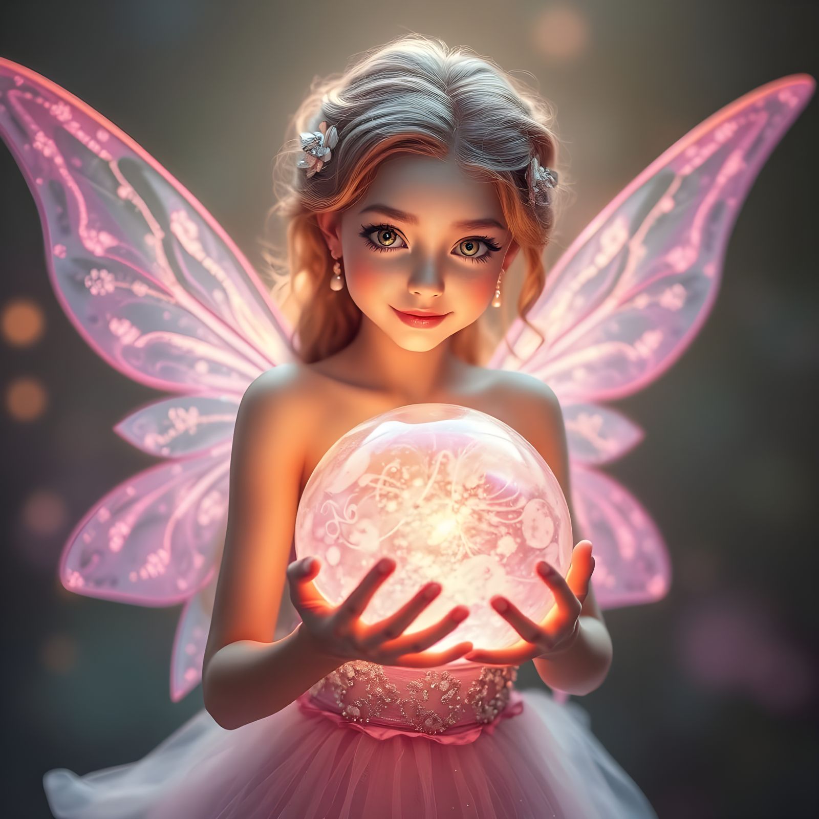 Luminous Fairy with Glowing Orb, Hyperrealistic Art