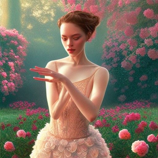Prima Ballerina in Rose Garden, Hyperrealistic Art