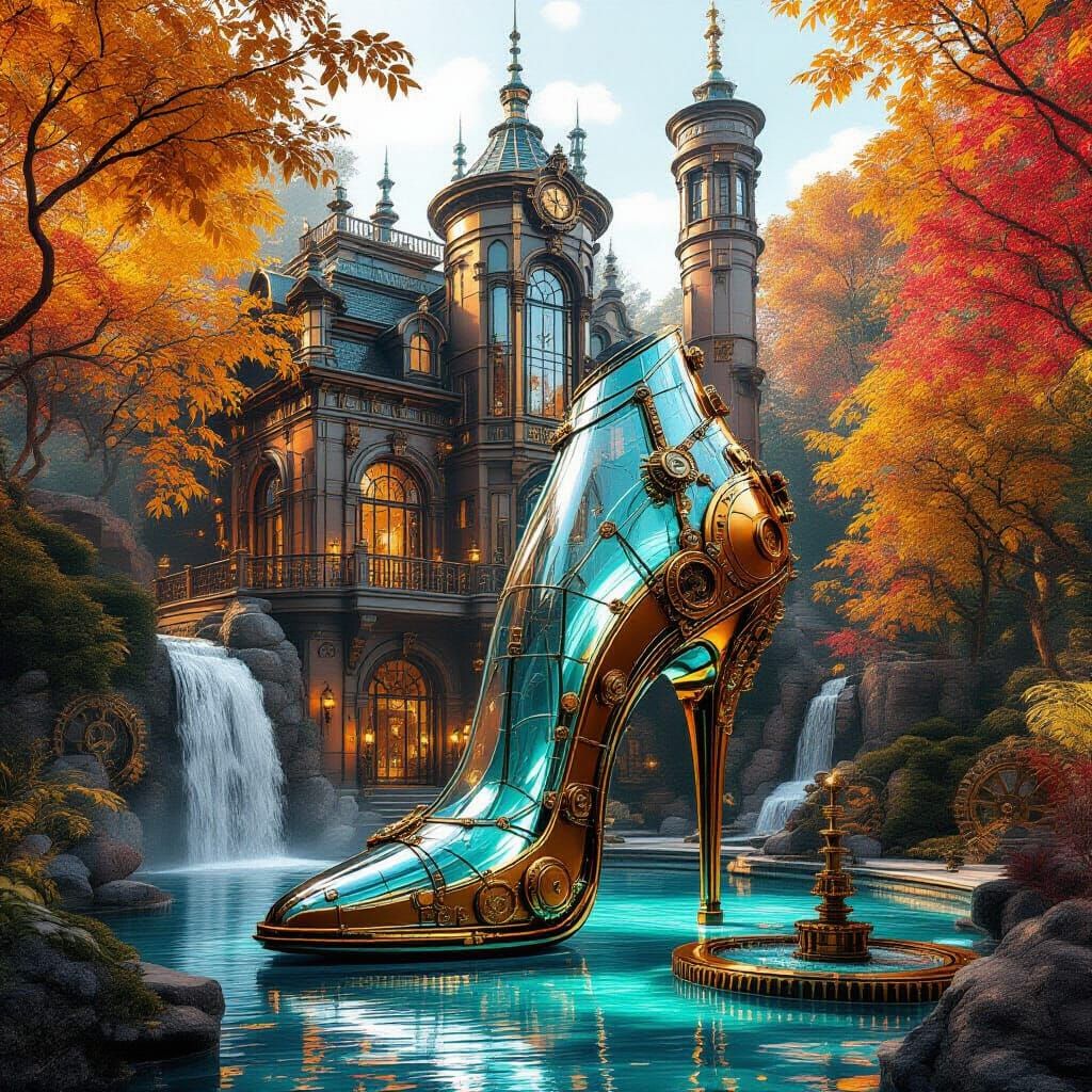 Steampunk Glass Slipper Villa with Metallic Trees