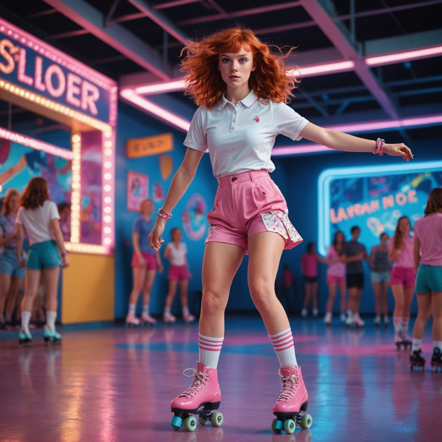 Woman on Roller Skates at the Rink