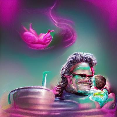 Surreal Breastfeeding Scene in Fantasy Art Style