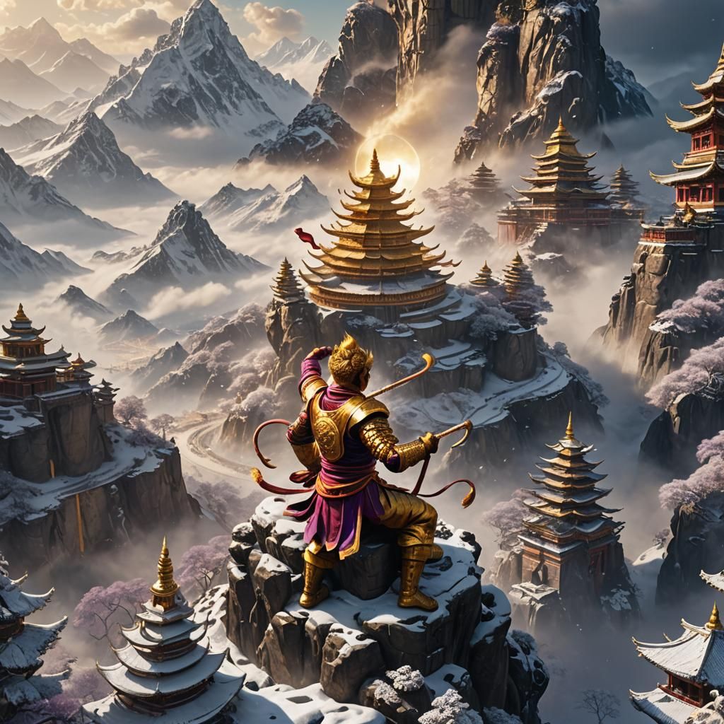 Sun Wukong Battles Buddha: Fantasy Concept Art