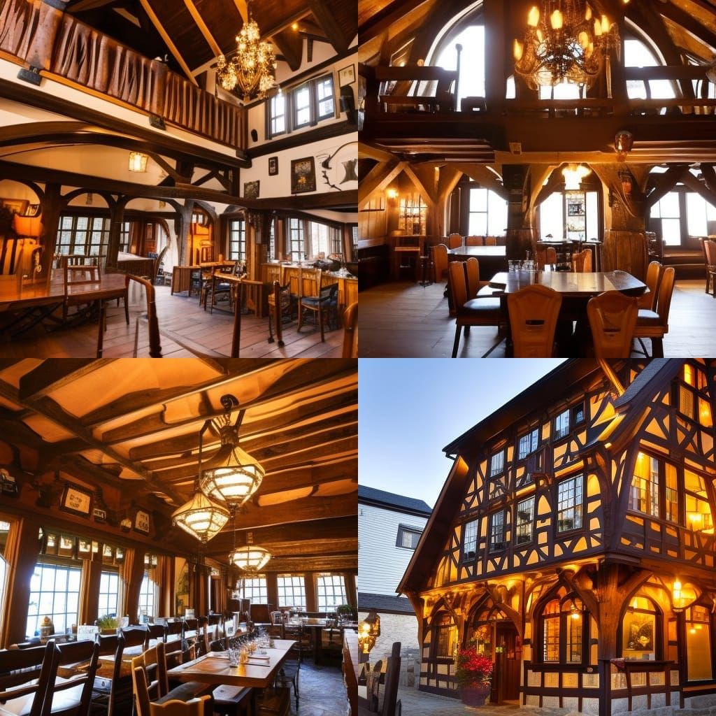Charming Half-Timbered Inn with Dwarf-Wrought Iron Furnishin...