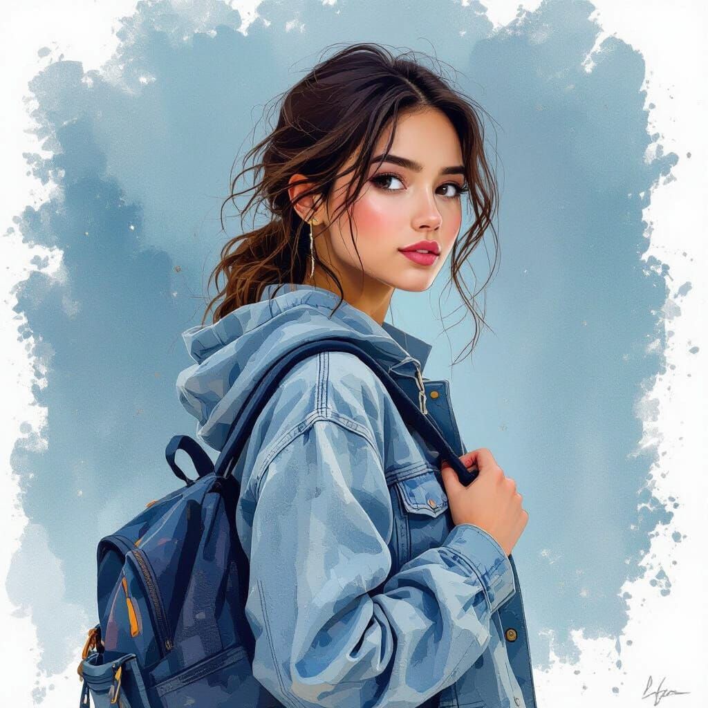 Totto Backpack Art: Young Woman in Abstract Mosaic Style