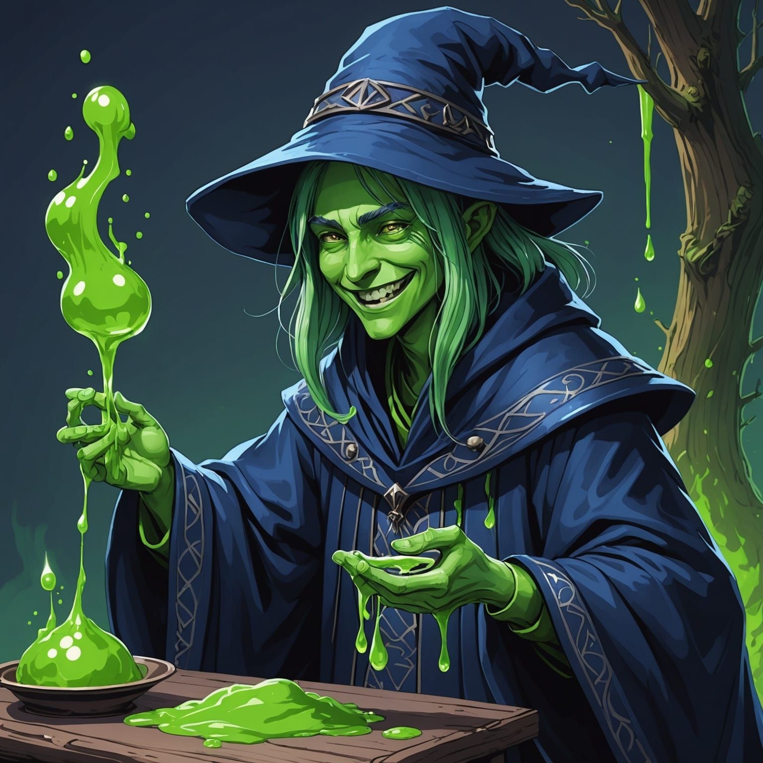 Mischievous Young Wizard with Sinister Slime Magic