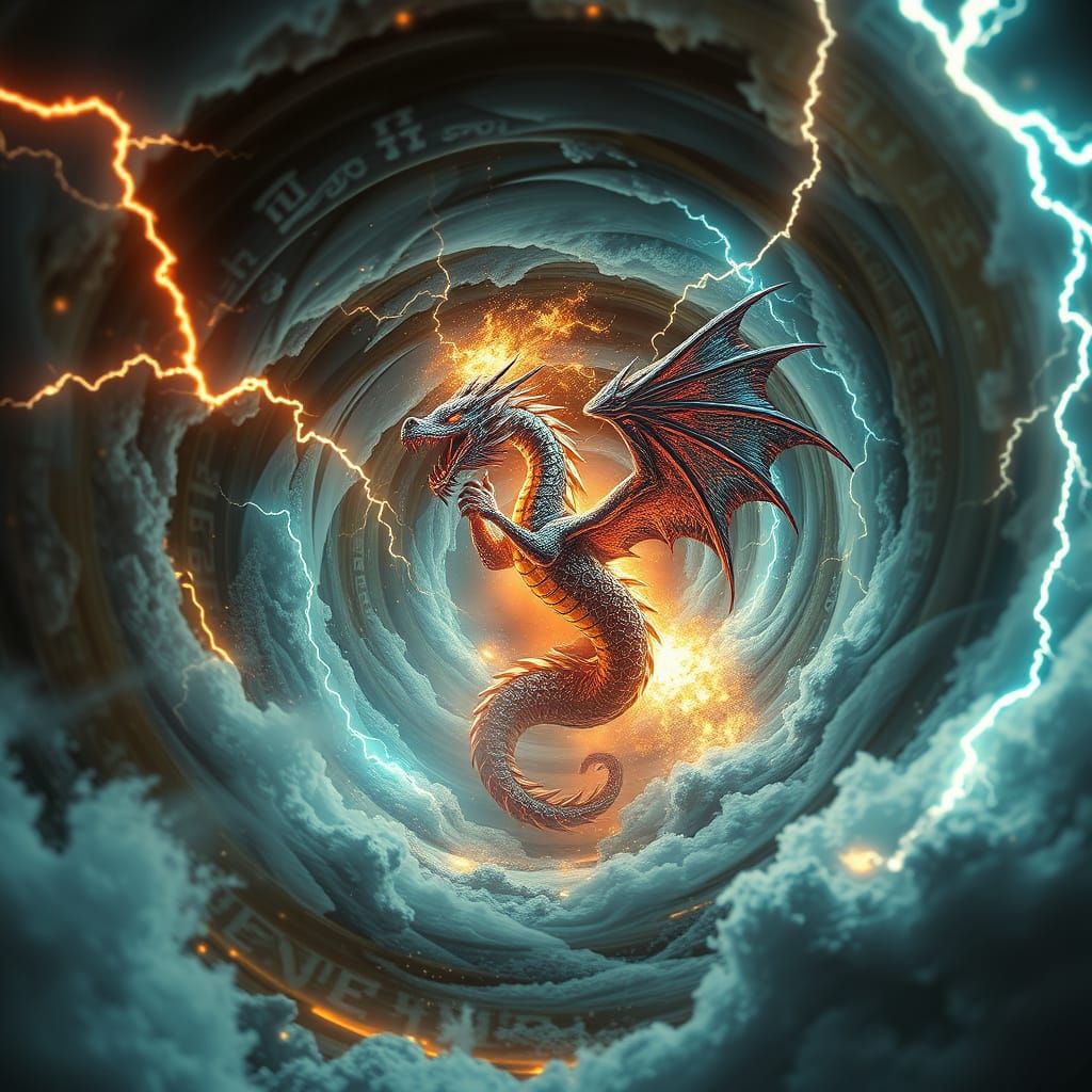 Epic Fantasy Vortex Collapse with Iridescent Dragon