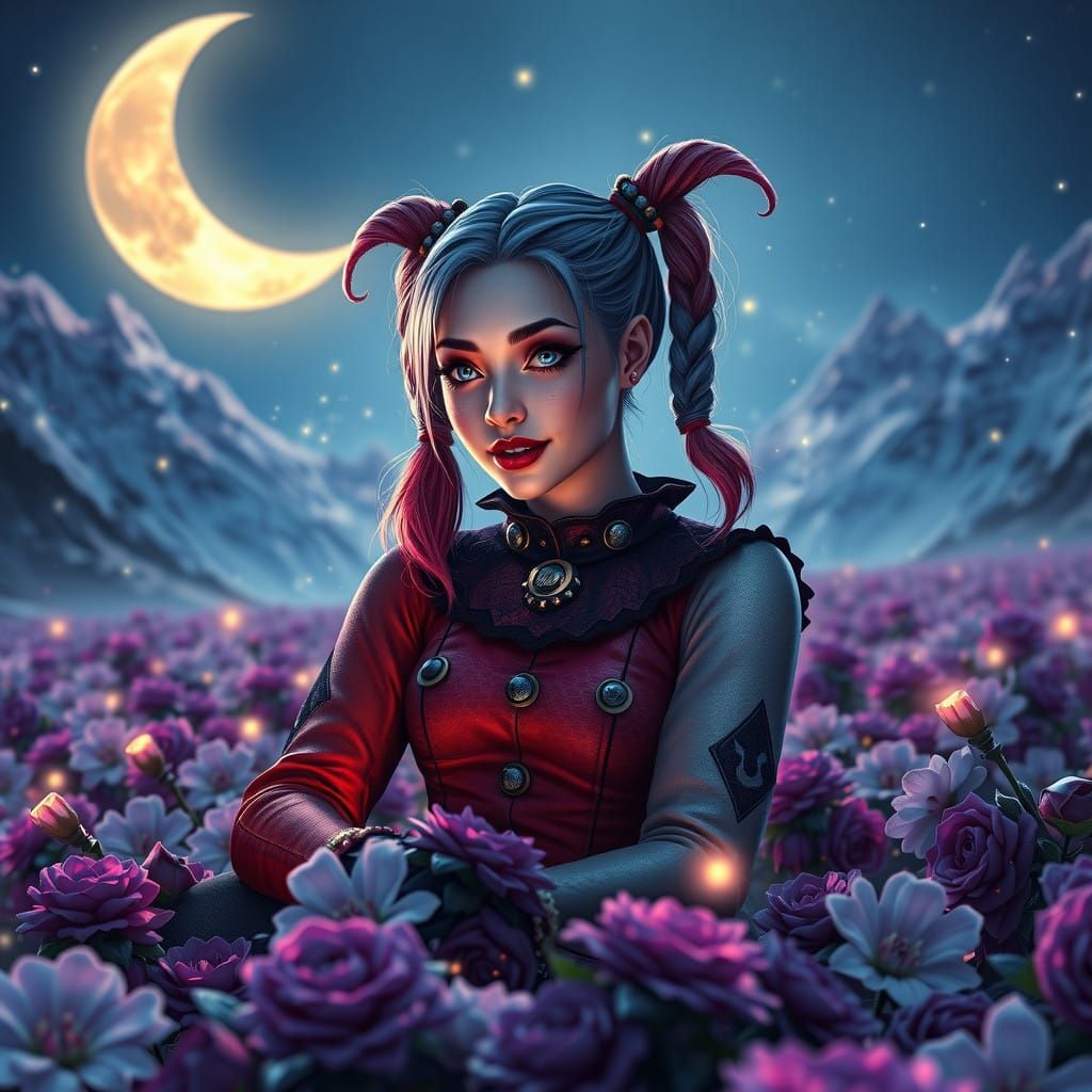 Ethereal Goddess Amidst Violet Bloom