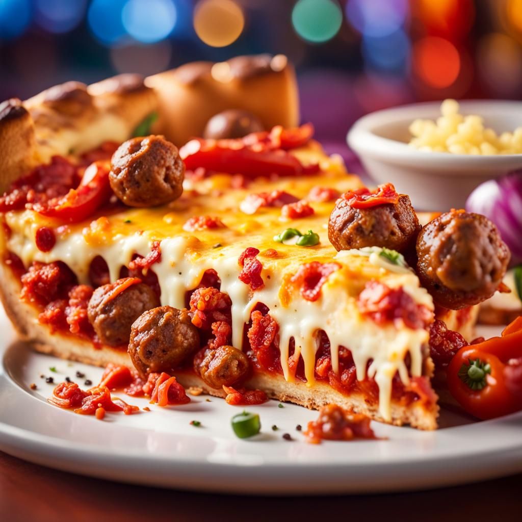 Chicago Deep-Dish Pizza Slice in Cinematic Food Photography