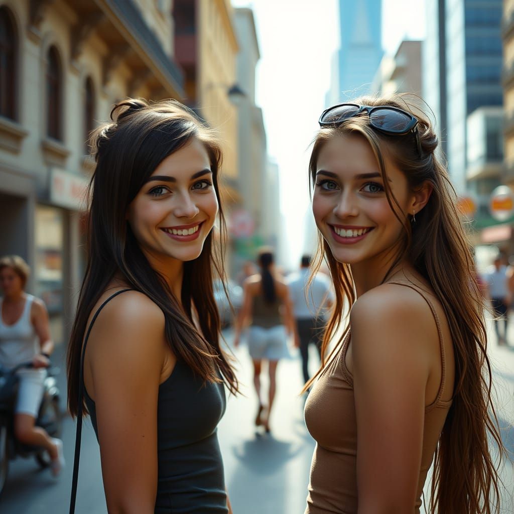 Smiling Girls with Unique Hairstyles in City