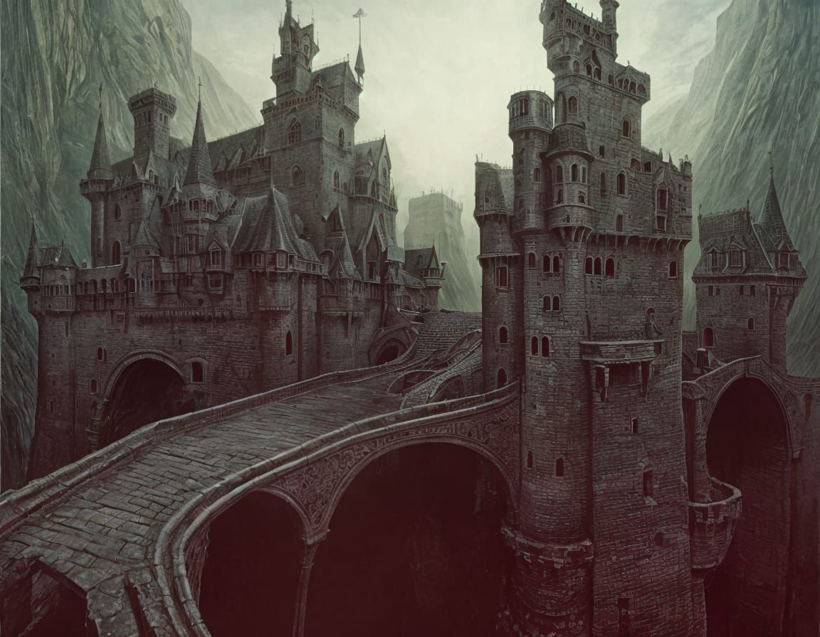 Surreal Castle with Drawbridges: Dreamlike Architecture
