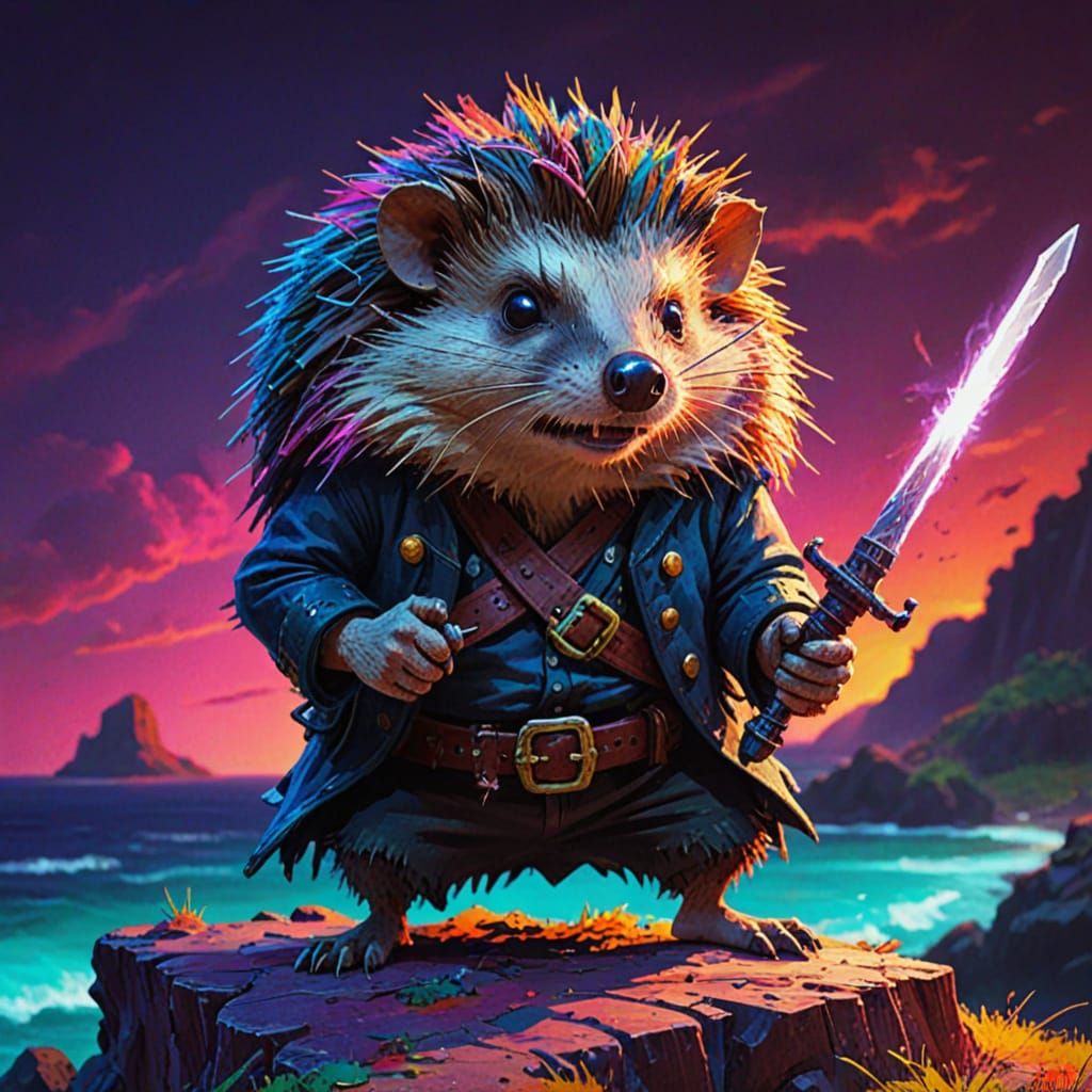 Pirate Hedgehog with Laser Sword in Fauvist Style