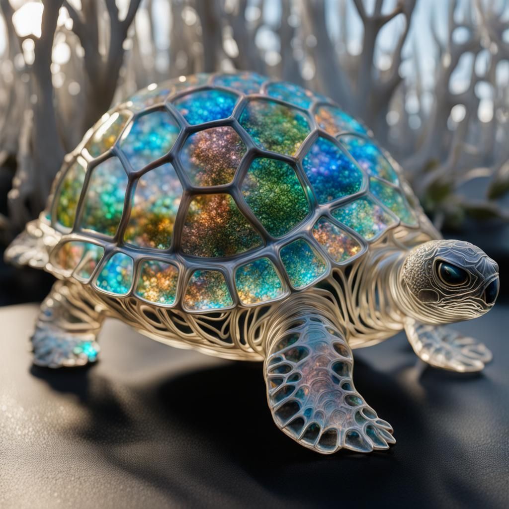 Bioluminescent Crystal Turtle Sculpture in Glass