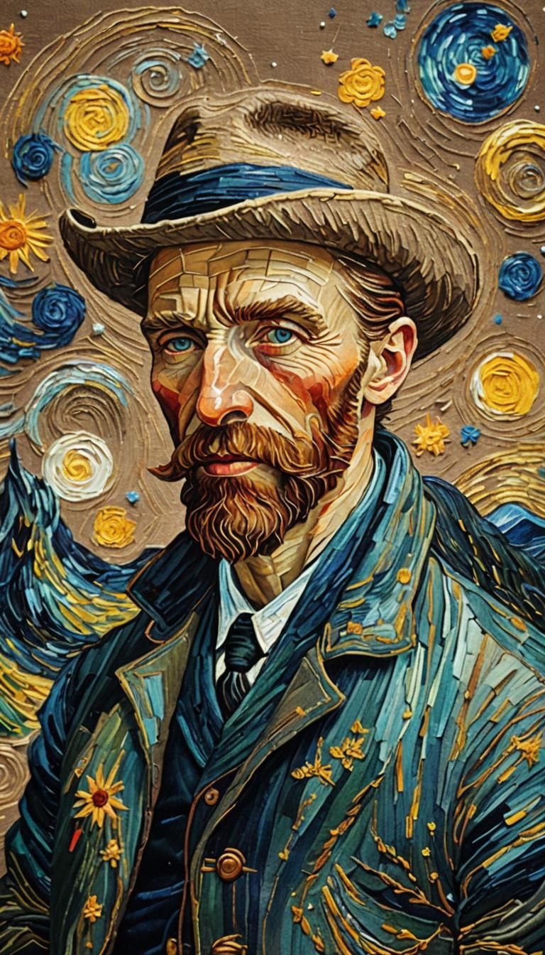 Starry Night Reimagined as Detailed Embroidery