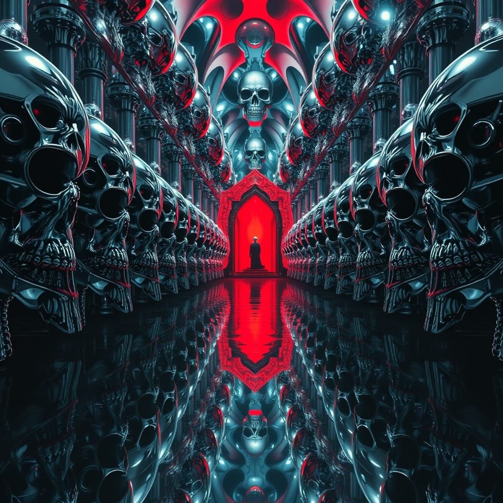 Chrome Skull Cathedral in Abstract Horror Style