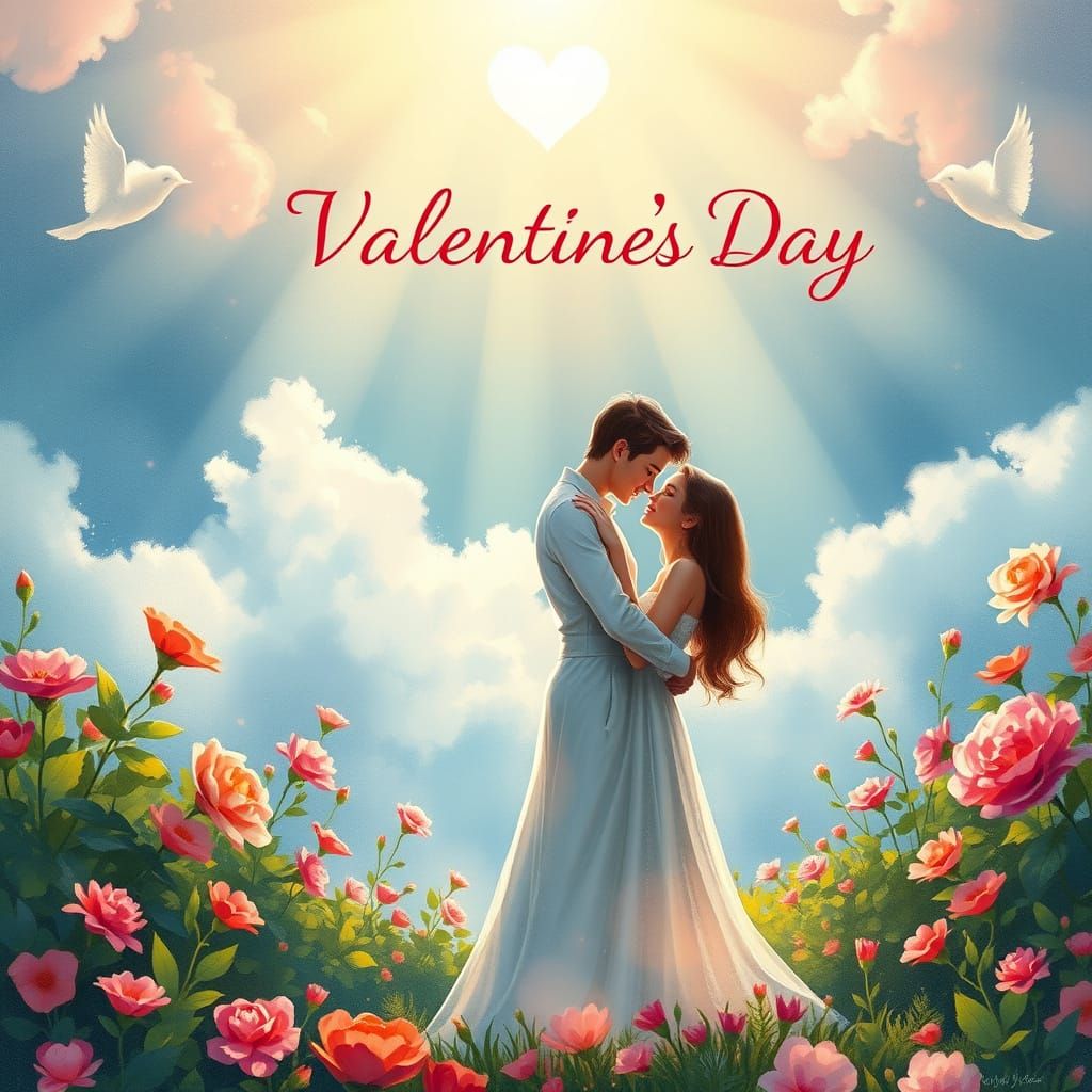 Romantic Valentine's Day Scene in Dreamy Watercolor Style