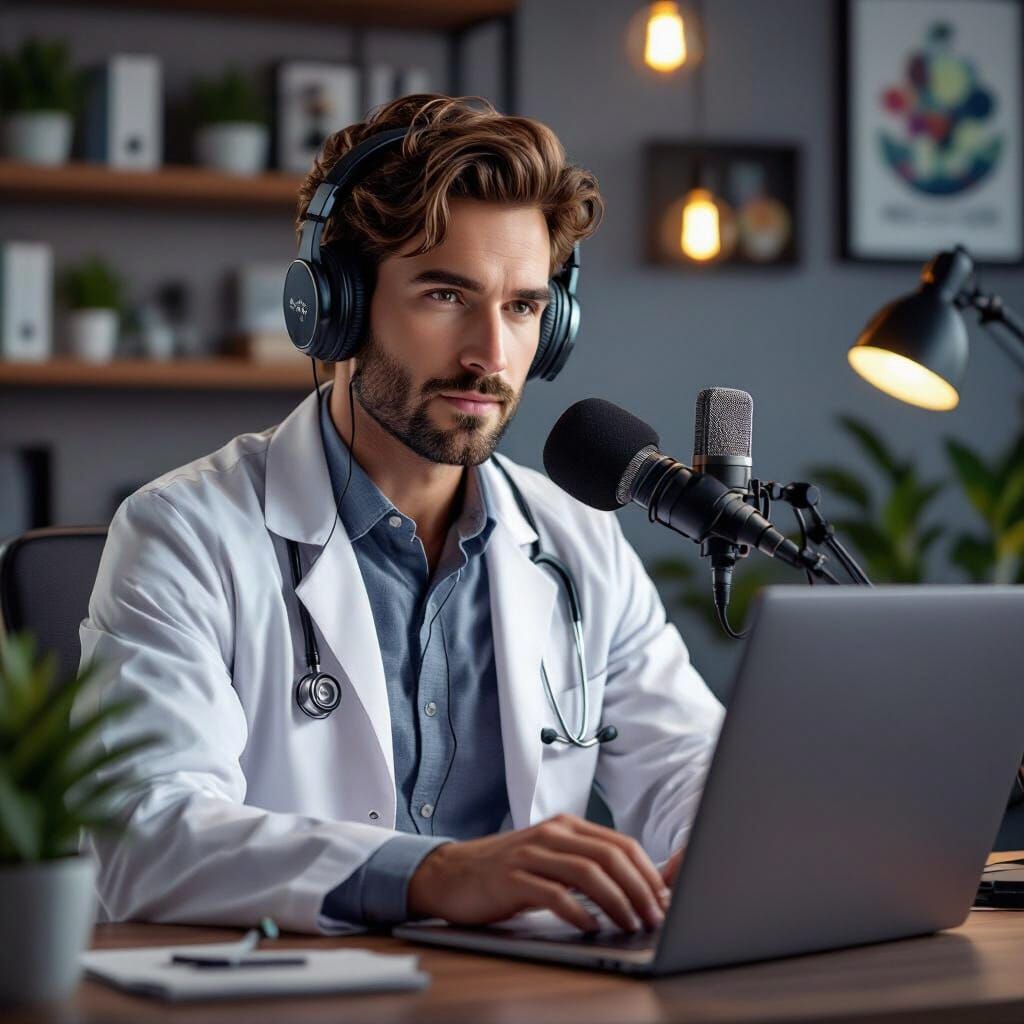 Intellectually Curious Doctor Recording Podcast in Studio