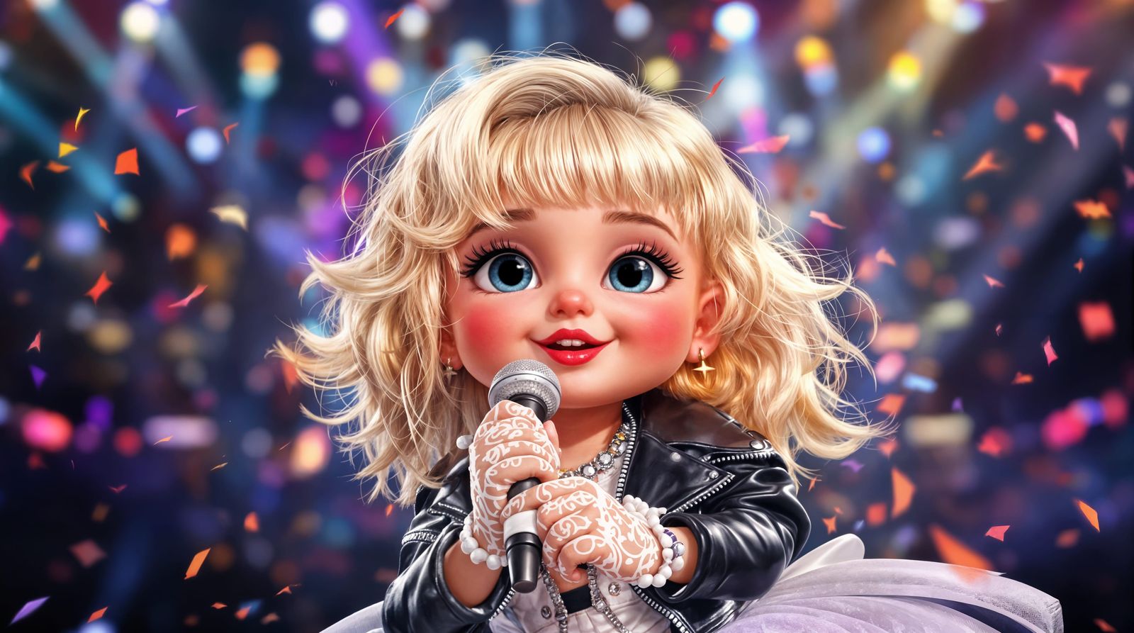 CGI Cartoon Portrait of Adorable Blonde Pop Star Toddler Mad...