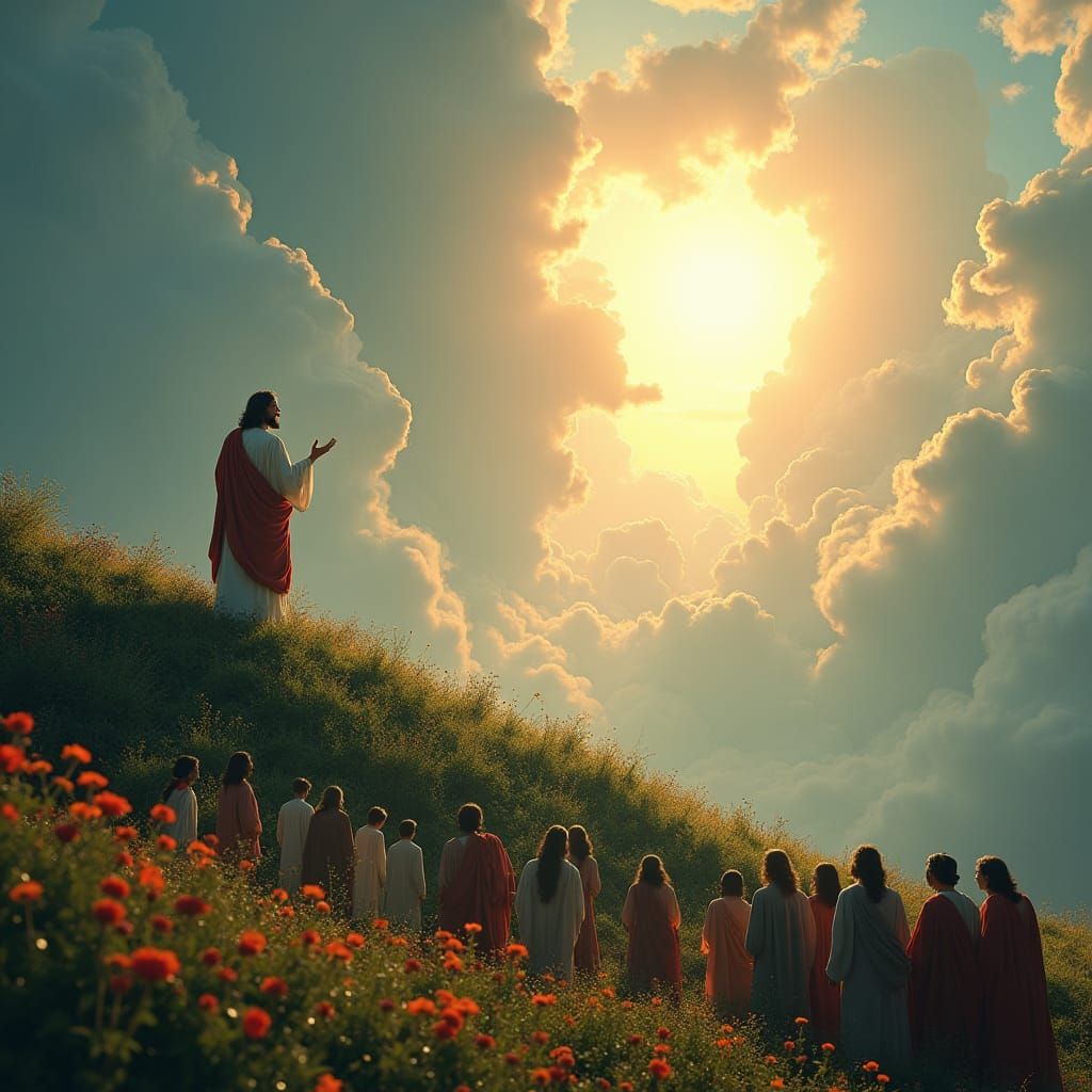 Jesus Delivers Sermon in Fantastical Landscape