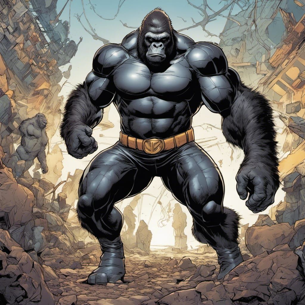 Silverback Gorilla Superhero in Tights and Boots