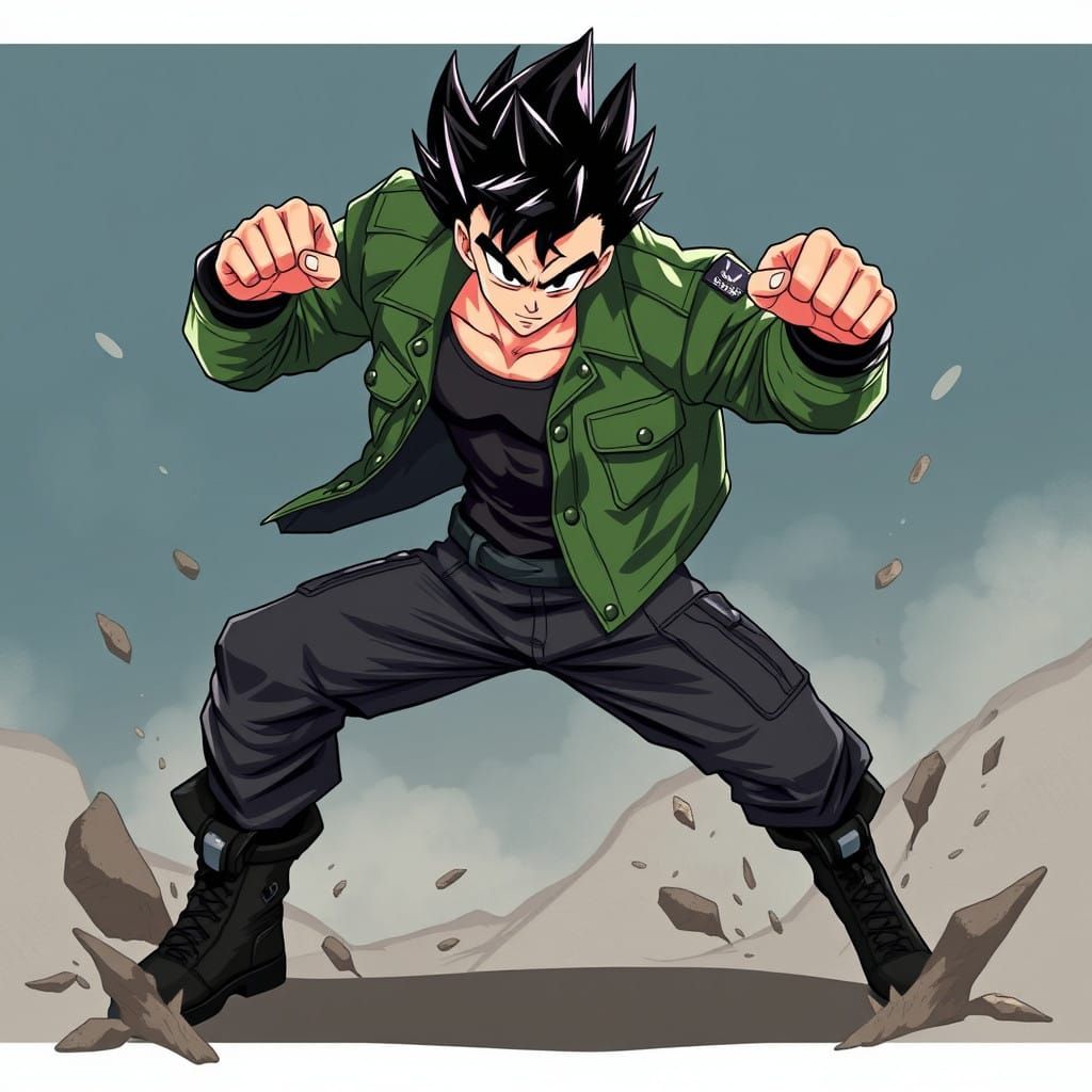 Manga-Style Anime Warrior in Epic Heroic Pose