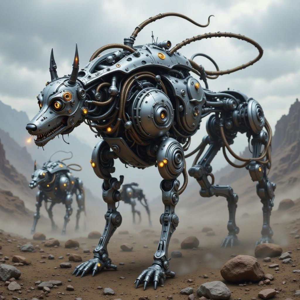 Mechanical Dog in Futuristic Cyberpunk Style