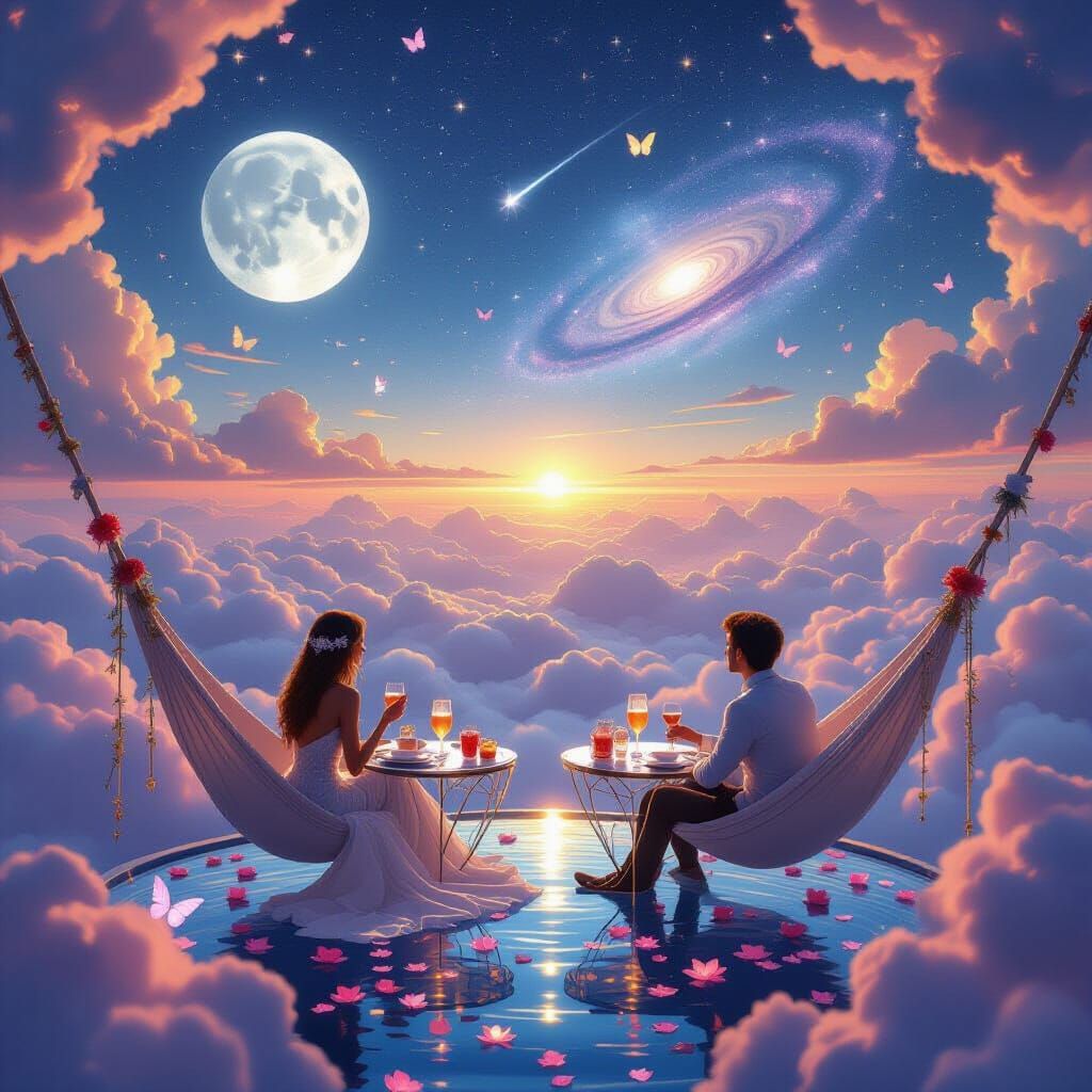 Celestial Lover's Café Floating in Dawn Sky