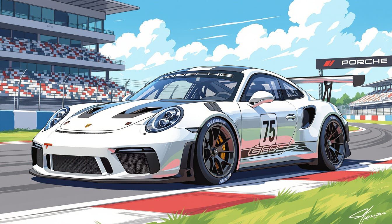 Retro-Modern Porsche Supercar in Comic Art Style
