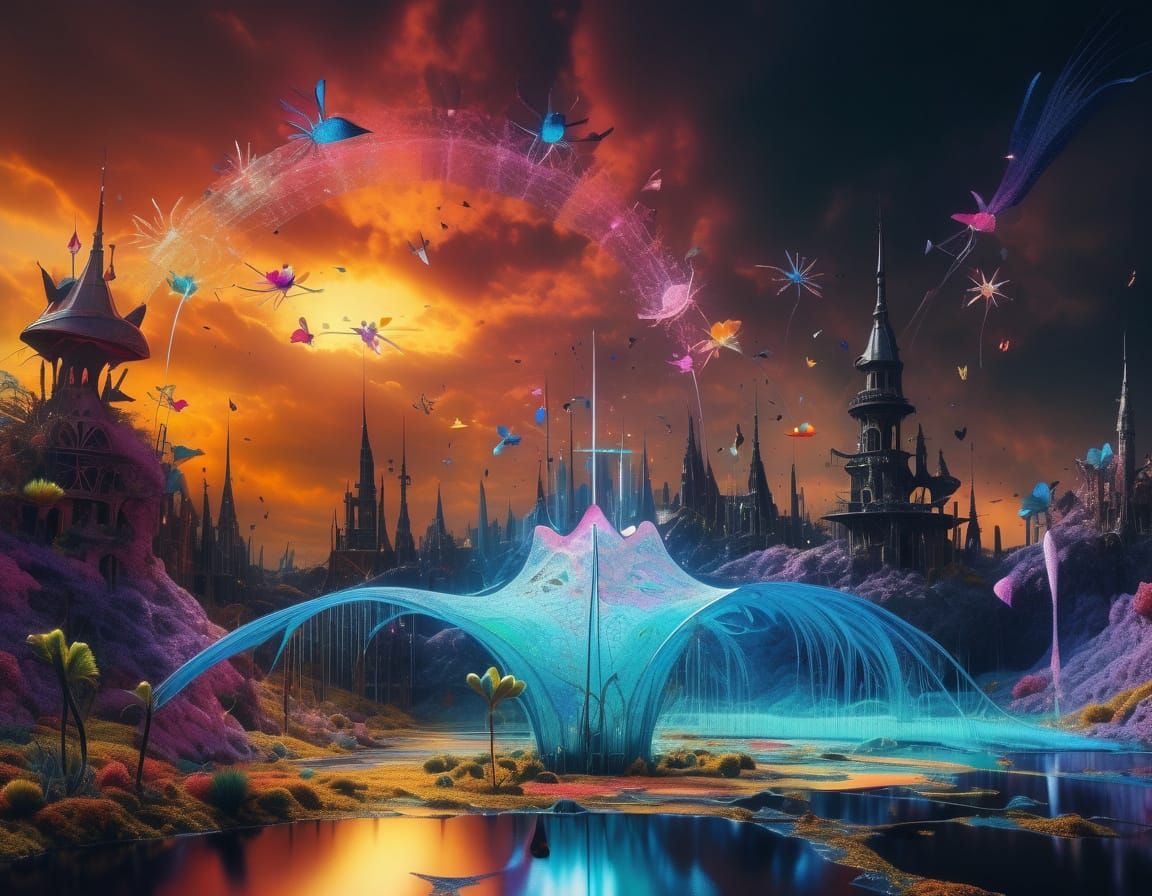 3D above view beautiful solarpunk aetherpunk idyllic utopian...