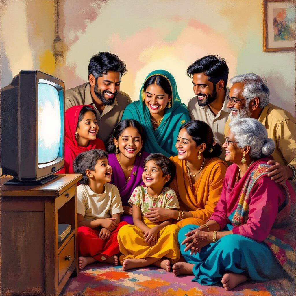 Indian Villagers Gather for Joyful TV Viewing