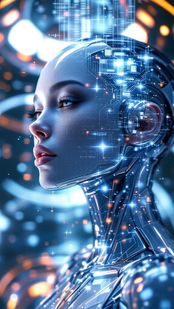 Futuristic Android in Glitch Photography Style