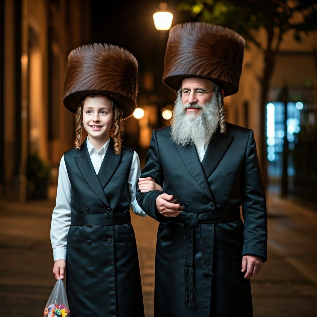 Elegant Hasidic Family on Shabbat Evening