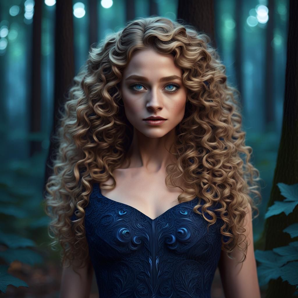 Beautiful Girl with Dark Blond Hair in Forest