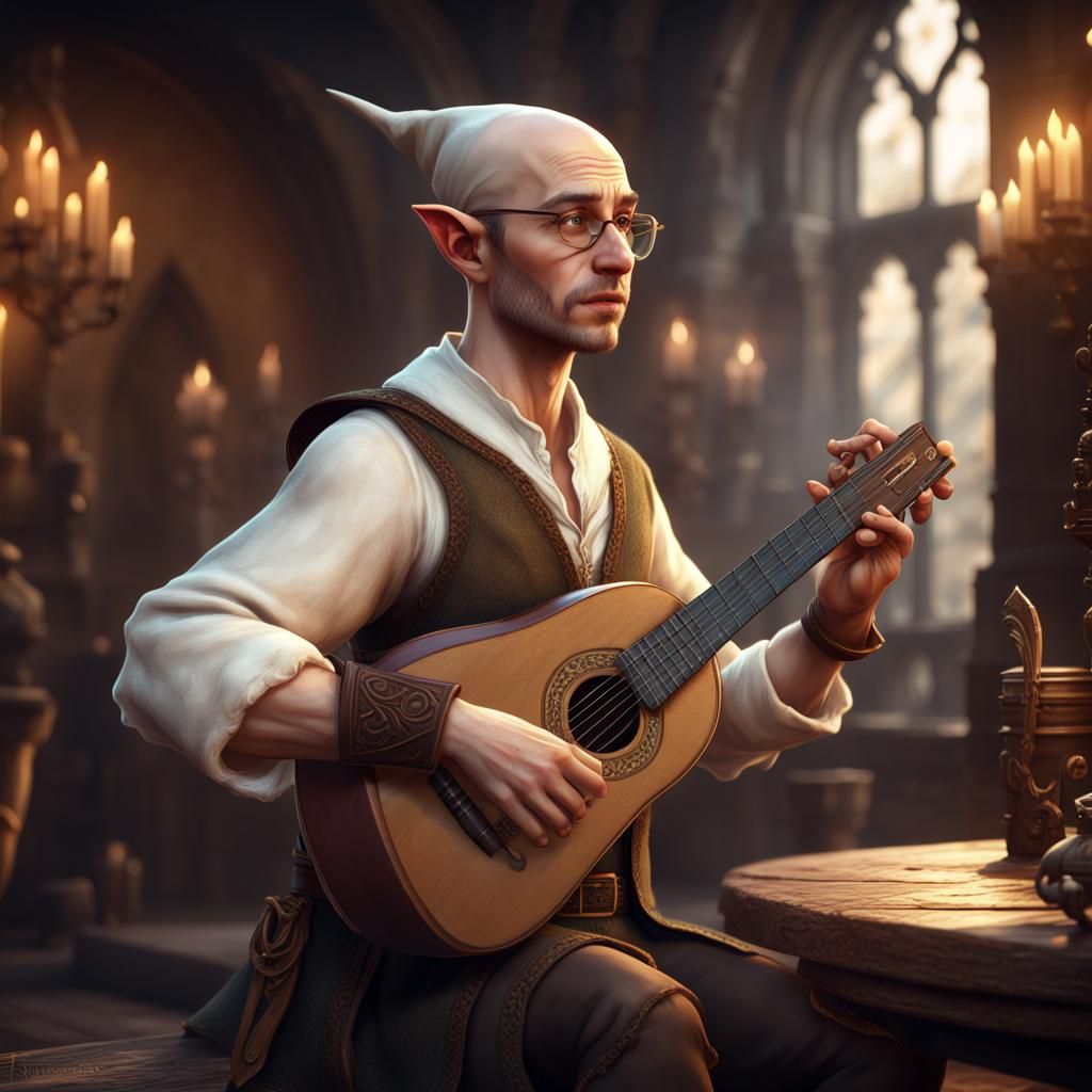 Detailed Elf Bard Portrait in Fantasy Concept Art